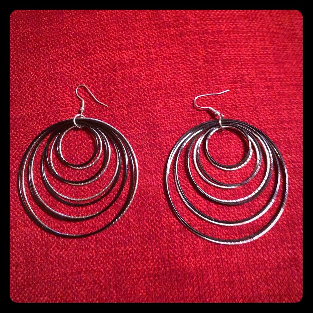 Black and silver hoop earrings